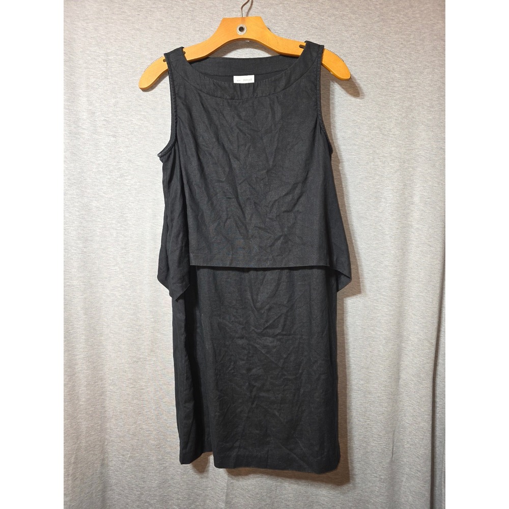 Pure Jill Black Linen Layered Sleeveless Dress XS Petite Cotton Lined Popover